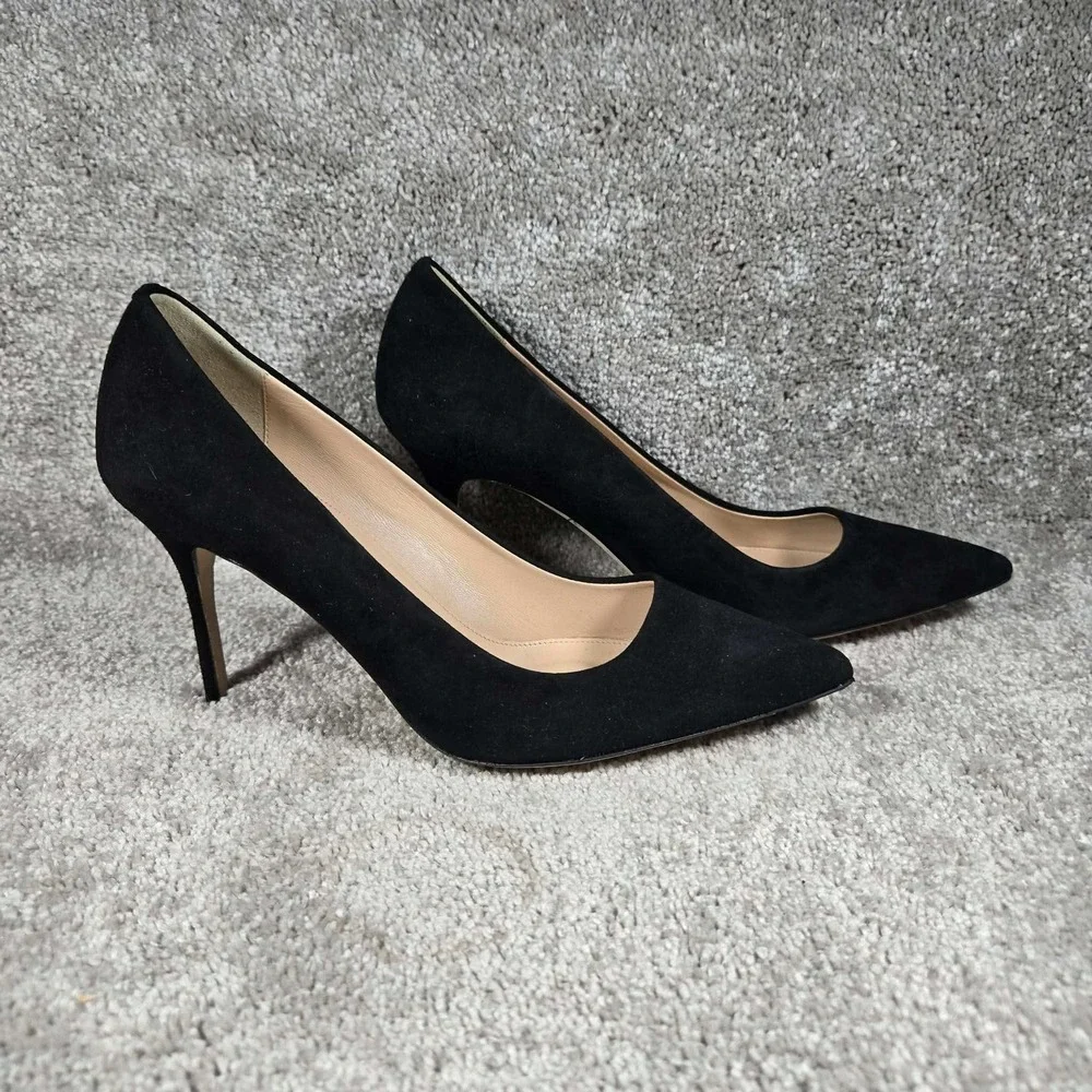 J.Crew Elsie Suede Pumps Black Pointed Toe Stiletto Made in Italy Womens 9